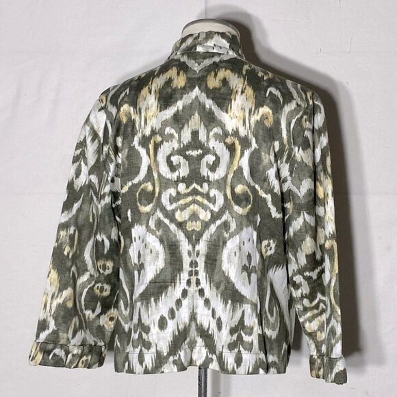 Chico’s Green Yellow Graphic Print Open Front Light Jacket XL - Picture 4 of 13